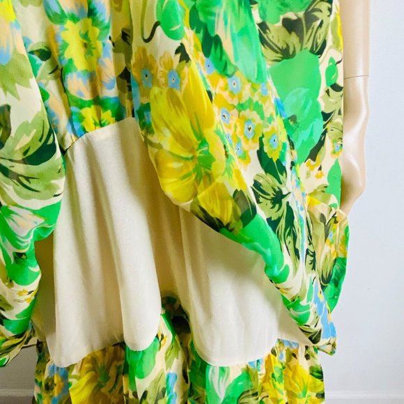 Astr Dress Aneira Green Yellow Blue Floral Tiered Ruffled Women's XL Maxi Dress - Picture 7 of 16